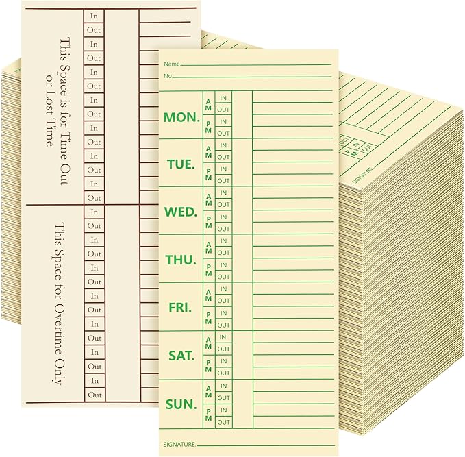 Janlaugh 1500 Pcs 3.5 x 8 Inches Time Paper Weekly, 2 Sided, Overtime Format, Named Days, Time Sheets with Deductions for Employees Weekly for Punch Time Clock Employee Attendance(120g Offset Paper)
