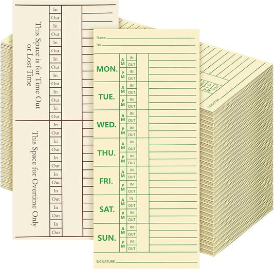 Janlaugh 1500 Pcs 3.5 x 8 Inches Time Paper Weekly, 2 Sided, Overtime Format, Named Days, Time Sheets with Deductions for Employees Weekly for Punch Time Clock Employee Attendance(120g Offset Paper)