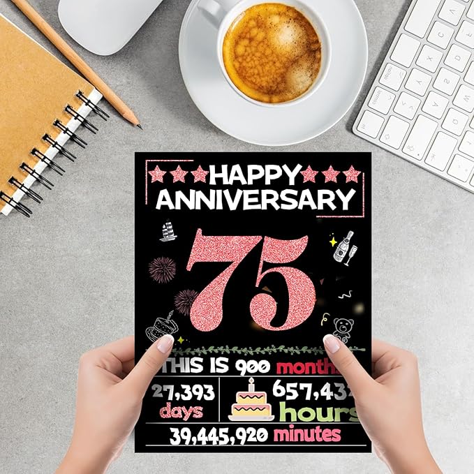 Joycard 75th Anniversary Card for Women, Wedding Card for Wife, Sweet Marriage Decorations Gifts for Couple, Perfect for Her on Anniversary Day, Back in 1950