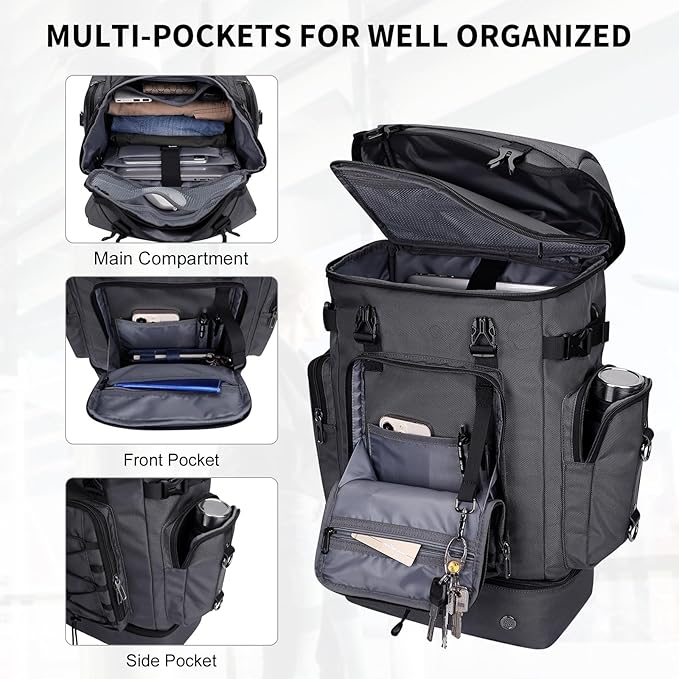 WITZMAN Travel Backpack for Men Women Carry on Bags for Airline Approved Convertible Duffle Luggage Backpack Shoe Compartment（B691 Silvery Grey）