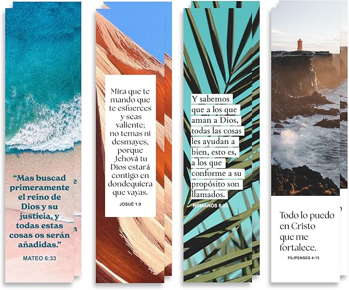 Spanish Christian Verses Bookmarks, 8x2inch Variety Pack Bookmarks, Christian Bookmark, Page Marker Divider, Christian Gifts for All Occasions Divisor de lectura (Quantity of 8)