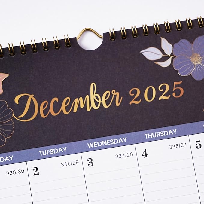 2025 Calendar - 2025 Wall Calendar, January 2025 - December 2025, 17'' x 12'', 12 Monthly Wall Calendar 2025 with Julian Dates - Engraved Floral