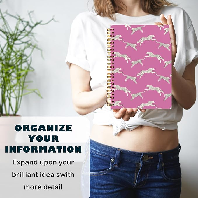 BearCake Preppy Notebook, Leopard Cheetah Hot Pink Notebook, Leopard Print Gifts for Women, Preppy Journal, Leopard Print Office Supplies, Hardcover Spiral Notebook 5.5x8.3