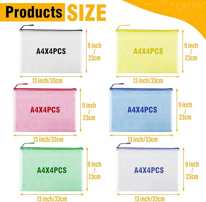 60pcs Large A4 Mesh Zipper Pouch File Bags YOPCDJ Reusable Zippered Pouches for Organizing Classroom, Board Game Storage, Puzzle Bags