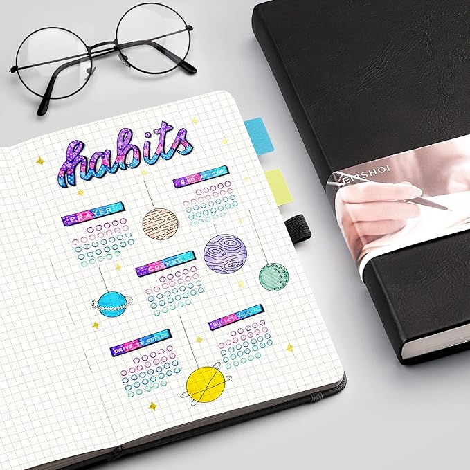 EMSHOI Graph Paper Notebook - 256 Pages A5 Graph Notebook/Journal, Hard Cover, 120gsm Thick Paper, Smooth PU Leather, Inner Pocket, 5.75'' × 8.38''-Black