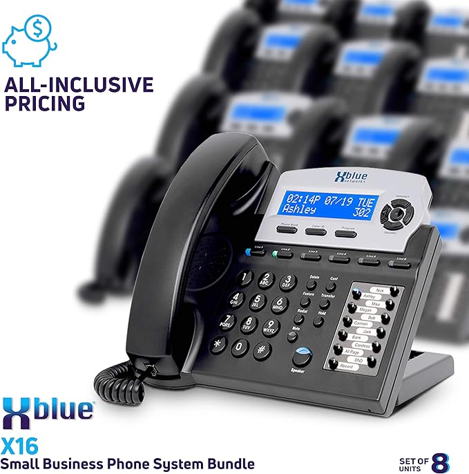 XBLUE X16 Small Business 8 Phone System Bundle - Six Outside Lines & Sixteen Phone Capacity - Includes Auto Attendant, Voicemail, Caller ID, Paging & Intercom