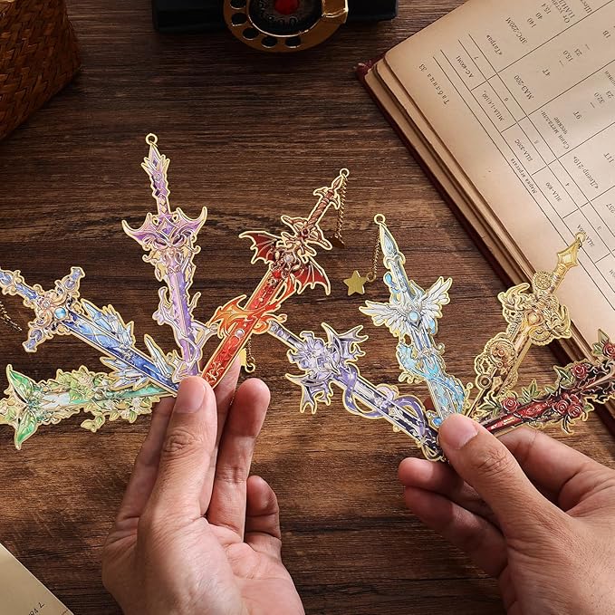 8pcs Fantasy Sword Bookmarks for Books, Journals, Planners - Cool Metal Book Markers for Reading Women & Men, Unique Book Marks Gifts for Book Lovers, Reading Accessories for Students & Adults & Kids