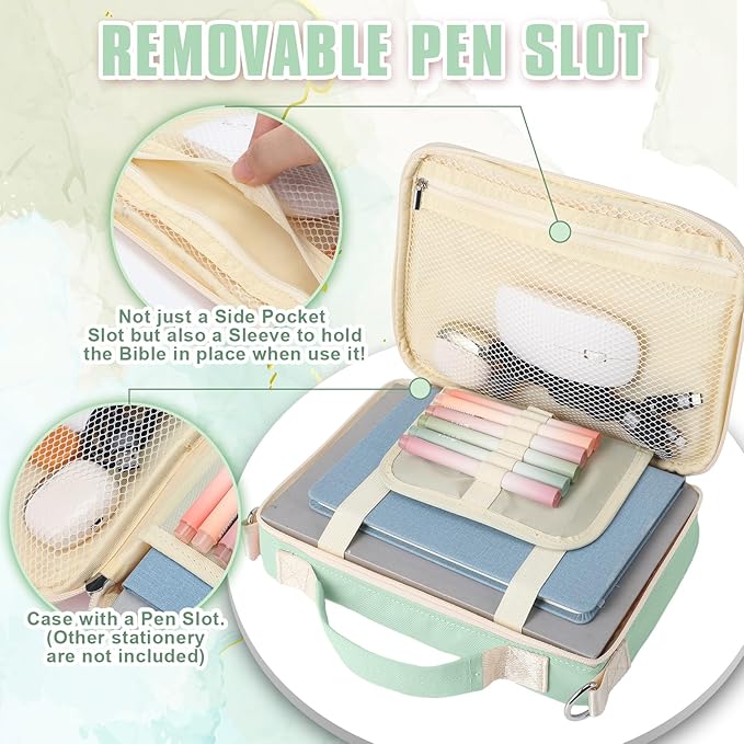 Silkfly Large Chenille Letter Bible Cover for Women Preppy Patch Bible Case Church Bible Bag with Handle(Sage Green)