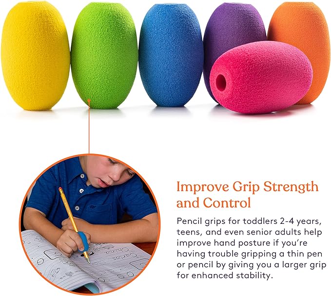 Special Supplies Egg Pen-Pencil Grips for Kids and Adults Colorful, Cushioned Holders for Handwriting, Drawing, Coloring - Ergonomic Right or Left-Handed Use - Reusable (6-Pack)