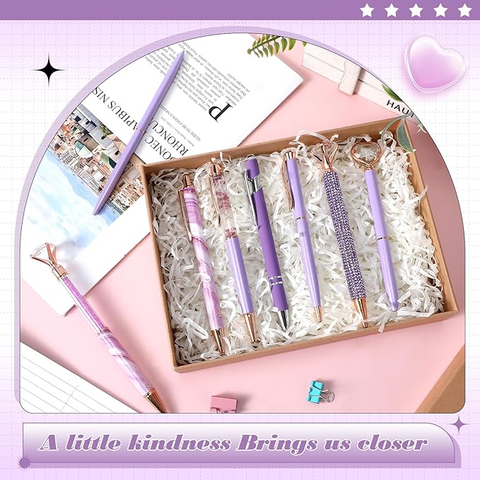 Supervitae 8 Pcs Ballpoint Pen for Women Fancy Gifts for Journaling Liquid Sand Glitter Black Ink Pens Bridal Shower Gifts for Wedding Women Office Desk School Stationery Supplies(Purple)