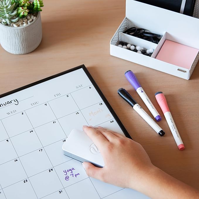 U Brands Magnetic Dry Erase Board Felt Eraser, 2"x5"x1", White, Lightweight Modern Design