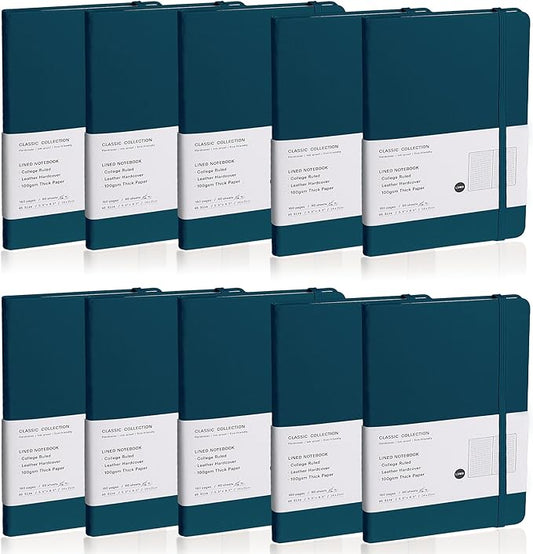Lined Journal Notebook, 10Pack(Turquoise), 160 Pages, Medium 5.7 inches x 8 inches - 100 gsm Thick Paper, Hardcover