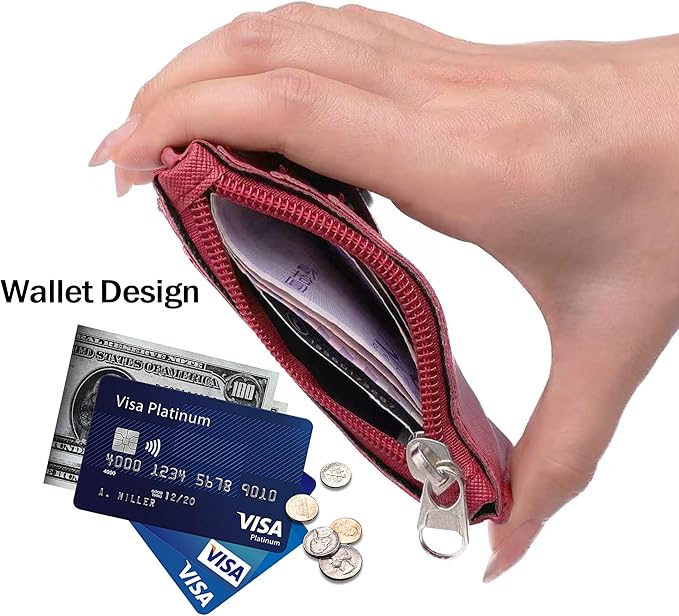 Cute ID Badge Holder Retractable Lanyard Reel Clip with Heavy Duty Carabiner, 5 Card Slots in 2 Sided with Key Ring and Zipper for Women Students Teens Girls Office Staff (Red Girl)