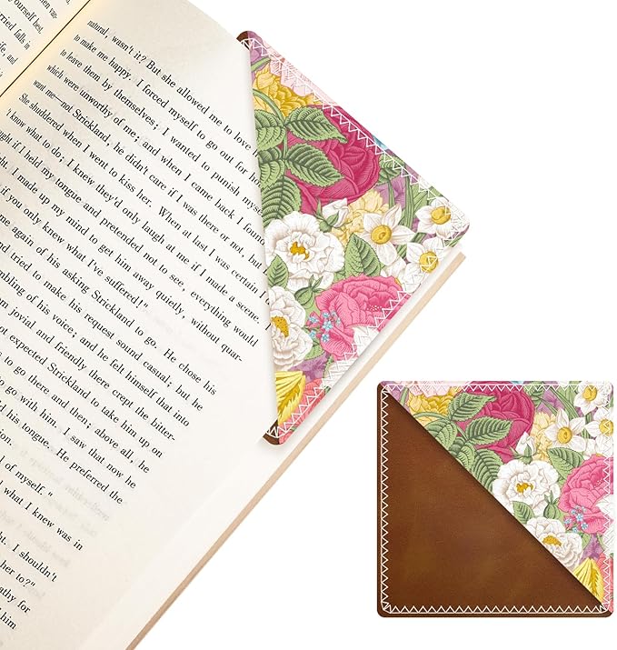Personalized Leather Bookmarks, Fun & Cute Book Accessories for Reading Lovers, Unbreakable Page Markers for Women Men Girls Boys Student Teacher Kids Retirement Birthday Gifts (Flower Party)