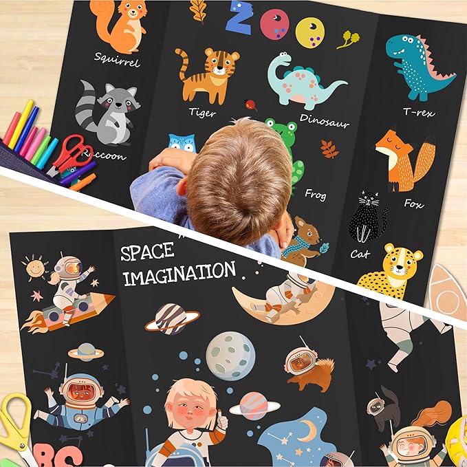 Chell 36" x 48" Trifold Poster Board, 4 Pack, Black Corrugated Project Boards for Science Fair, School Projects, Event Displays and Business Presentations