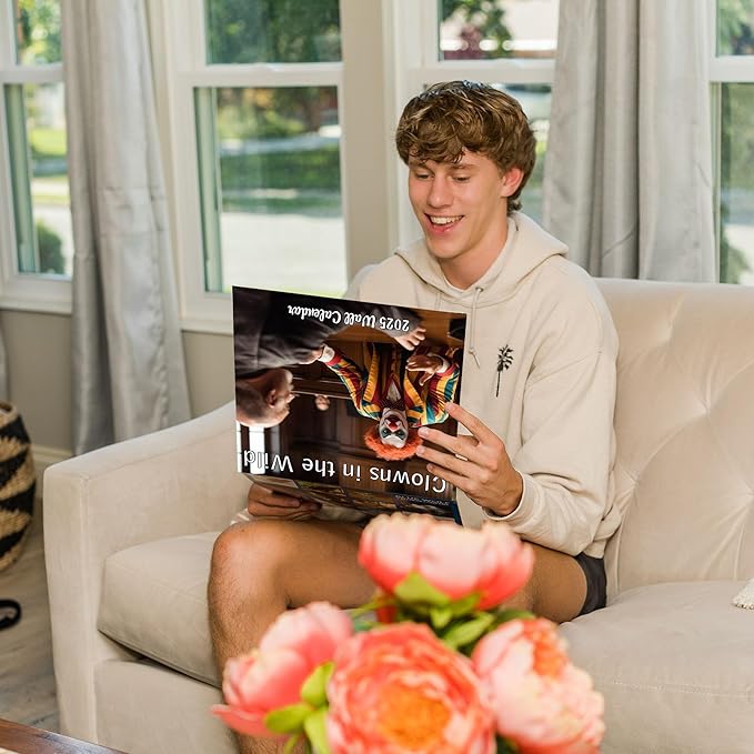 2025 Clowns in the Wild Creepy Clowns Doing Every Day Things Monthly Wall Calendar | 12" x 24" | Gag Gift Funny Calendar 2025