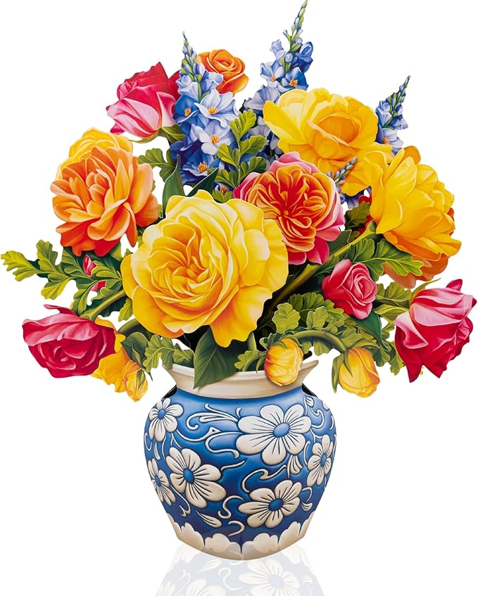 Freshcut Paper Pop Up Cards, Paper Flower Bouquet 3D Popup Greeting Cards with Note Card & Envelope, Birthday Card, Anniversary, Get Well Gifts for Women, 12" Sorbet Roses