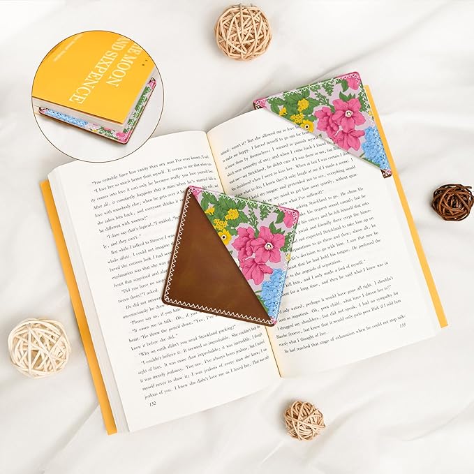 Personalized Leather Bookmarks, Fun & Cute Book Accessories for Reading Lovers, Unbreakable Page Markers for Women Men Girls Boys Student Teacher Kids Retirement Birthday Gifts (Beautiful Flowers)