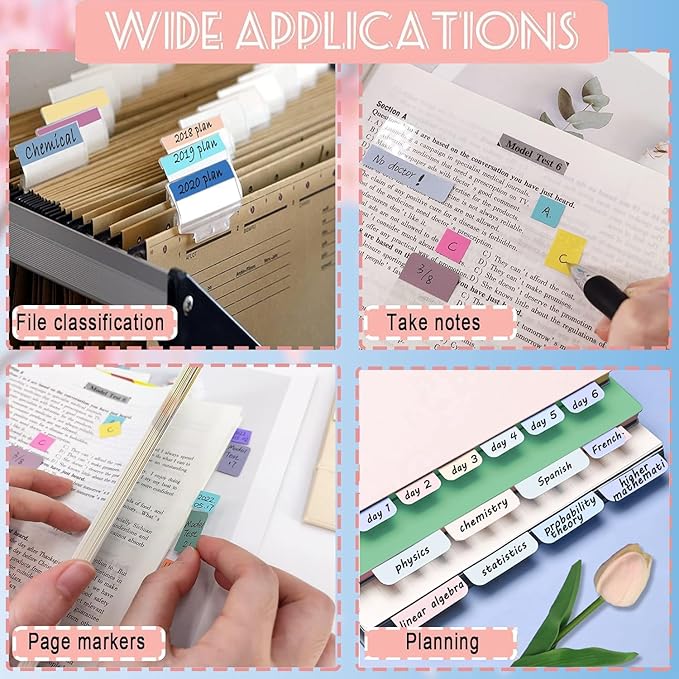Potanro Sticky Book Tabs 360PCS Notebook Tabs Colorful Book Annotation Tabs Kit Writable Book Tabs Repositionable Color Page Markers Bible Tabs for Office Supplies
