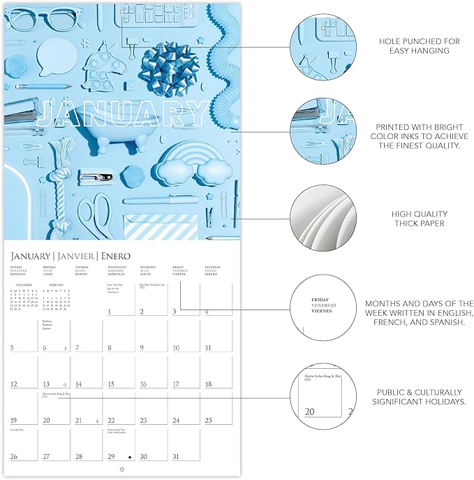 Graphique 2025 Life in Color Wall Calendar | 12” x 12” | Thick Paper | Home & Office Organizer | Large Monthly Grid | 3 Languages & Marked Holidays | 4 Month Preview Page for 2026