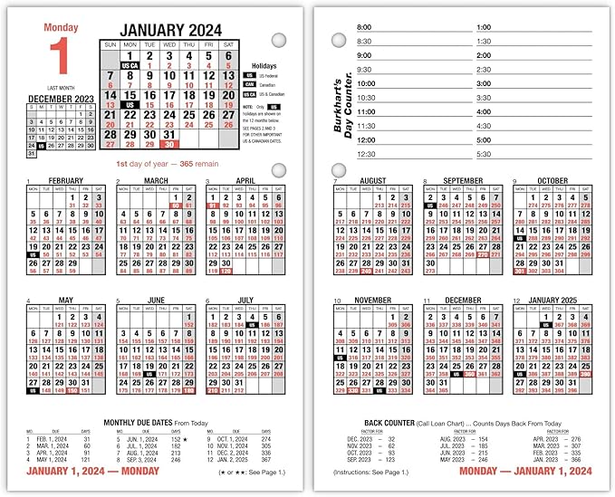 AT-A-GLANCE 2024 Daily Desk Calendar Refill, 4-1/2" x 7-1/2", Large, Loose-Leaf, Burkhart's Day Counter (E7125024)
