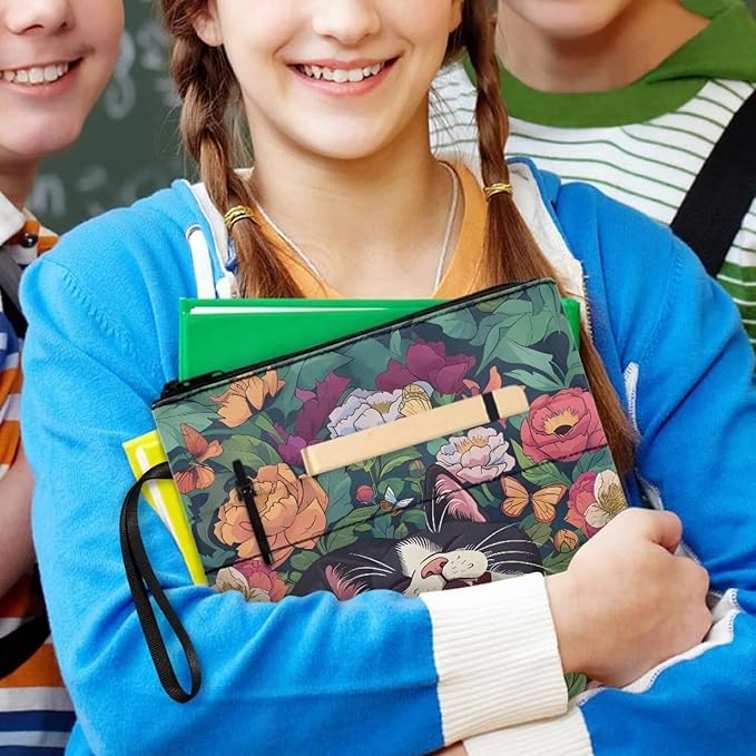 COEQINE Book Sleeves Cats Flower Book Covers Book Lover Gifts Book Protector with Zipper Book Covers for Paperbacks Book Pouch with Pockets Travel Book Case