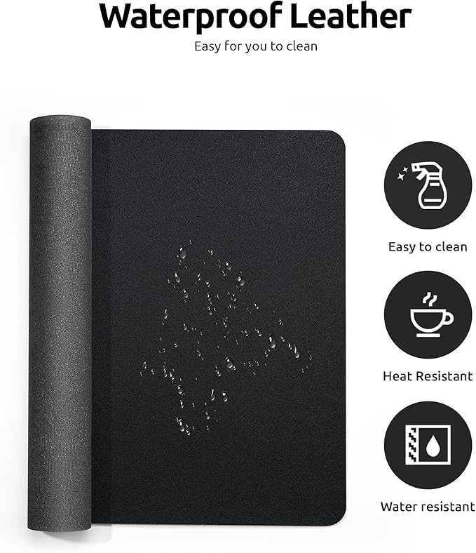 YSAGi Leather Desk Protector, Office Mat, Large Mouse Mat, Non-Slip PU Leather Blotter, Laptop Desk Mat, Waterproof Writing Pad for Office and Home (Black, 31.5" x 15.8")