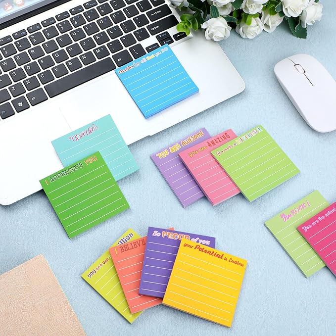 Yinder 24 Pcs Inspirational Sticky Notes with Lines Cute Motivational Sticky Notes Pad Employee Appreciation Gifts Bulk for Teacher Nurse Coworkers Office Supplies 3 x 3''(Dark Color,Appreciation)