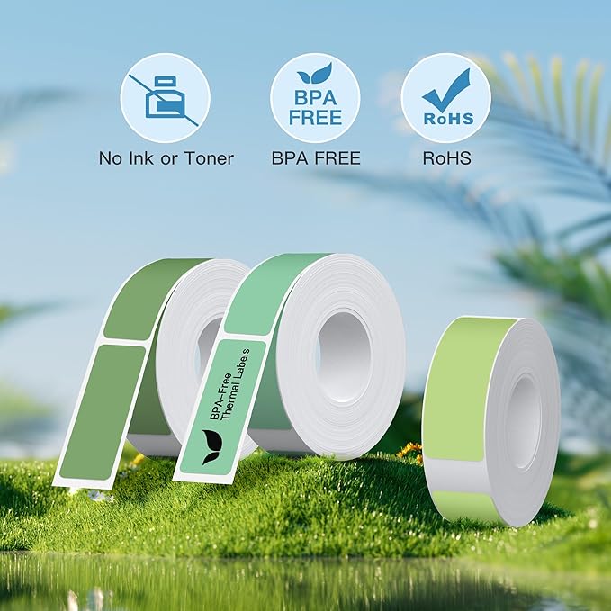 POLONO Genuine P31S Label Maker Tape, Adapted Label Print Paper, Labels Refill for Home/Office, 14x40mm(0.55"x1.57"), Compatible with P31S Label Maker, 540 Labels/3 Roll, Light Green/Green/Dark Green