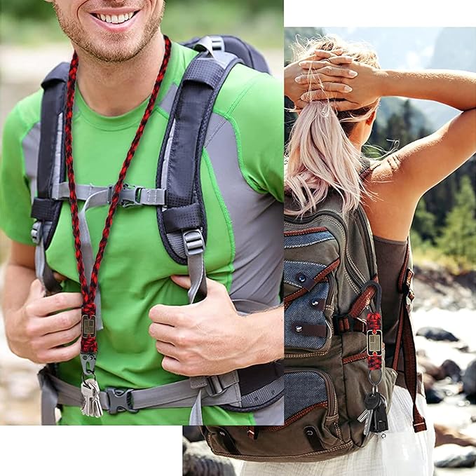 Paracord Keychain with USA Flag, Paracord Carabiner Keychain Clip, Braided Lanyard Utility Ring Hook Outdoor Camping Kit