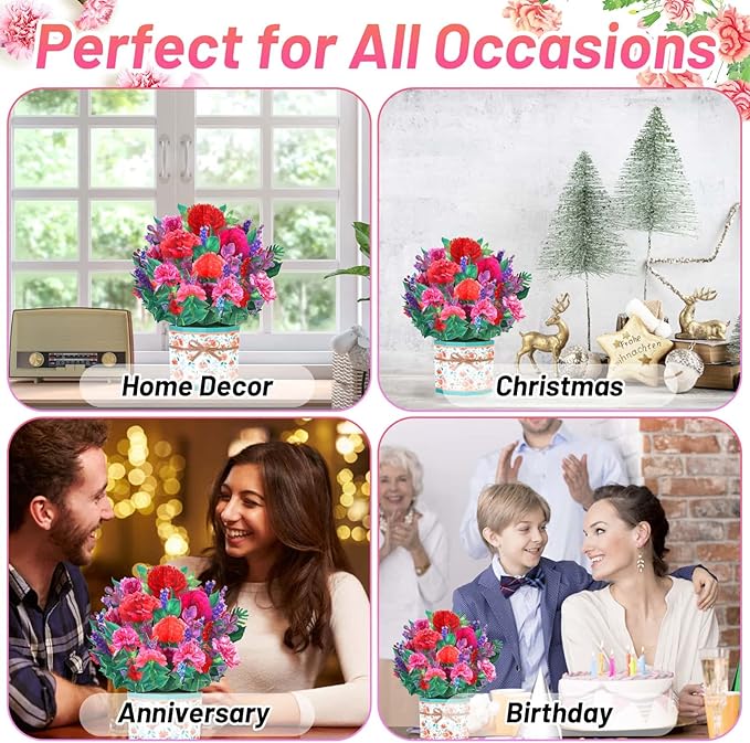 Get Well Soon Pop Up Card, 3D Flower Bouquet Greeting Cards For Women with Note Card and Envelope for All Occasion, Mother's Day, Birthday Card for Mom, Thinking of you, Teacher Appreciation Gift
