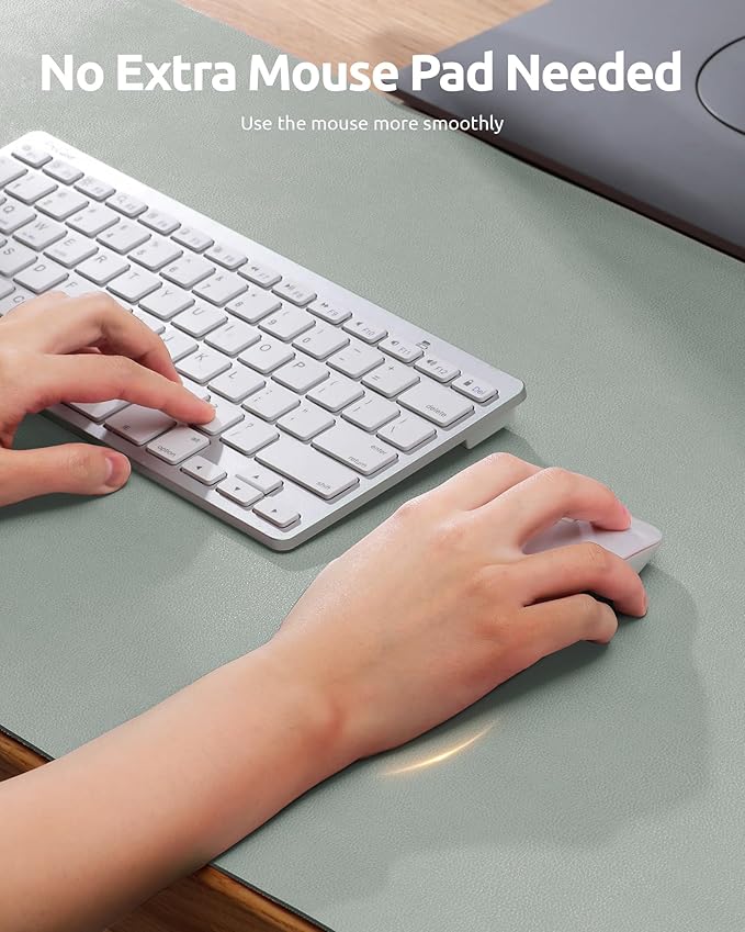 YSAGi Leather Desk Protector, Office Mat, Large Mouse Mat, Non-Slip PU Leather Blotter, Laptop Pad, Waterproof Writing Pad for Office and Home (Grayish Green, 35.4" x 17")