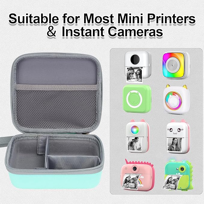 HBCX Mini Printer Case,Hard Protective Box,Portable High-capacity Travel Carrying Case,Suitable for Thermal Inkless Sticker Photo Printer,Label Marker,Instant Print Camera(Only Green Case)