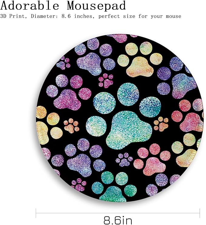 Cat Paw Round Mouse Pads for Desk, Funny Small Mousepad for Laptop Gaming, Stitched Edge Non-Slip Rubber Base, Cute Home Office Decor Desk Accessories Office Supplies Gift for Women Teen Girls