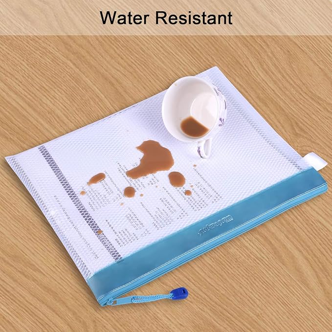 Zipper Pouch, Wisdompro 4 Packs Durable Letter Size Waterproof Mesh File Bag, Document Organizer - Pink/Blue