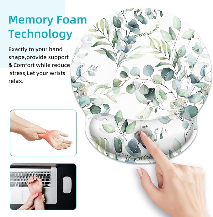 Ergonomic Mouse Pad with Wrist Support,Green Flowers Mouse Pad with Wrist Rest,Relieve Wrist Pain Mousepad Non-Slip Rubber Base,Mouse Pads for Desk,Computers,Laptop,Office,Home,Gaming,Accessories