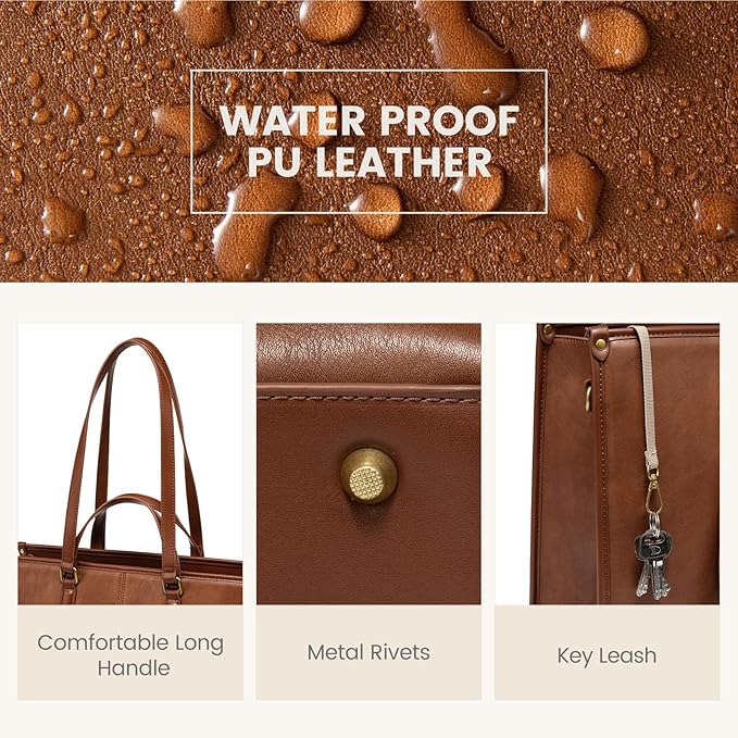 LOVEVOOK Laptop Bag for Women,15.6 inch Work Bags with Clutch, Vintage Leather Laptop Tote Bag,Computer Bag Laptop Purse, Briefcase Tote Bag Shoulder Bag Handbag for Business Office Teacher