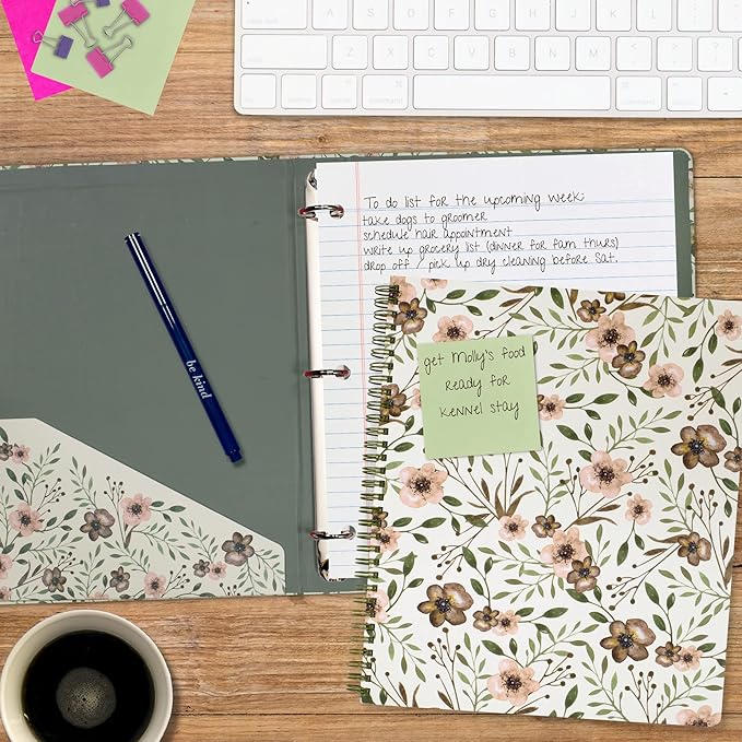 Steel Mill & Co Cute Large Spiral Notebook College Ruled, 11" x 9.5" with Durable Hardcover and 160 Lined Pages, Woodland Floral