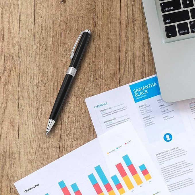 Cambond Black Pens Ballpoint Pens - Nice Pens Office Pens for Gift Business Men Police Flight Attendants Retractable Smooth Writing 1.0 mm Medium Point, 3 Pens with 3 Extra Refills (Black)