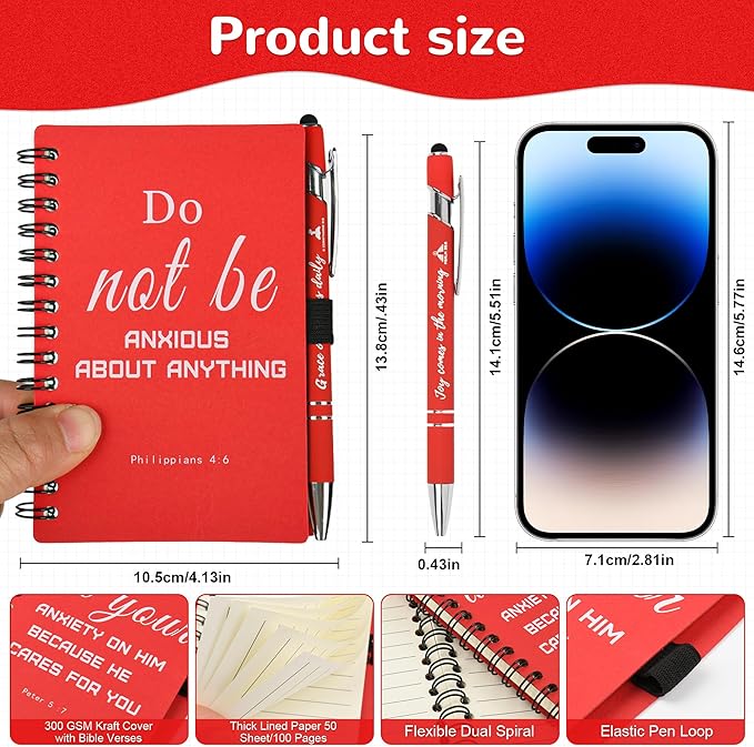 INSADA Christian Prayer Journal Spiral Red Notebooks Bulk with Pens- Small Notepads (4.13”x5.43”) - Mother's Day Gifts for Women, Church Members & Bible Study Groups (30 Sets Red)
