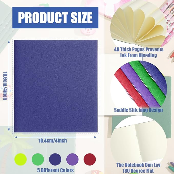 Thenshop 50 Pack Mini Pocket Kraft Notebooks Bulk 4 x 4 Inch Journal Notepads with Dot Memo Sketchbooks Writing Notepad for Party Favors Supplies(Fresh Color,Blank Page)