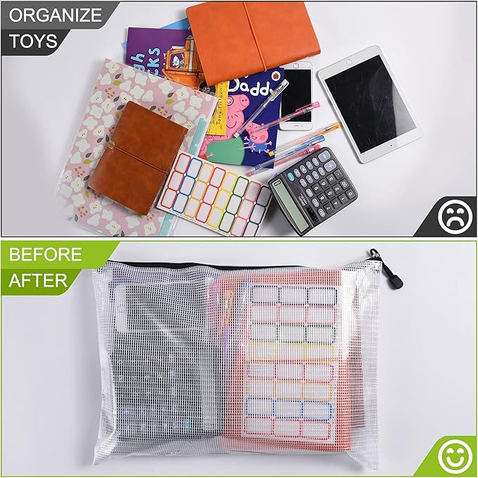 Mesh Zipper Pouch, 6PCS Waterproof Plastic Mesh Zipper Bag, A3 Size Tear-Resistant Document Pouch, Extra Large Zip File Bags, for School Office Supplies Home Travel Storage(17×12 Inch)