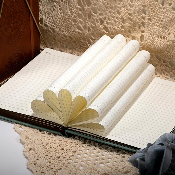 CAGIE Leather Journal for Men Hardcover Journals for Writing with Pen, 290 Pages Lined Journaling Notebooks for Work Leather Vintage Journal Notebook, 6.1" x 8.5", Green