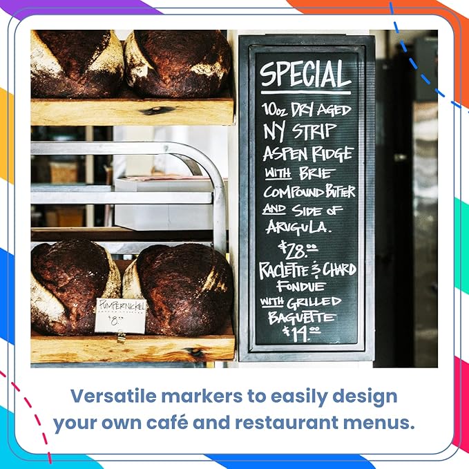 Chalkola 5 White Chalk Markers for Chalkboard Signs, Blackboard, Car Window, Bistro, Glass | 5 Variety Pack - Thin, Fine Tip, Bold & Jumbo Size Erasable Liquid Chalk Pens (1mm, 3mm, 6mm, 10mm, 15mm)