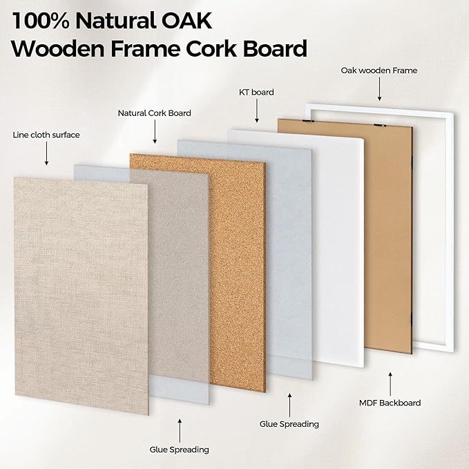 Fun Memories Cork Board Bulletin Board for Office, 20" x 30" Oak Wooden Framed Corkboard, Wall Mounted Notice Pin Board for School Home & Office, White