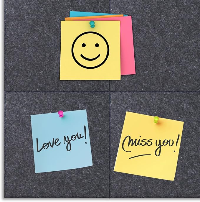 Cork Board 48 x 36, 12 Pack Bulletin Boards for Walls, Large Felt Wall Tiles with Pushpin, Noise Reduction Alternative Cork Board for Office Wall(Gray Black)