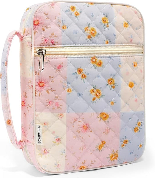 shirabags Quilted Bible Cover Case for Women - Elegant Cotton Bible Bag for Study, Church, Christian Gifts for Women (Blue pin, M)