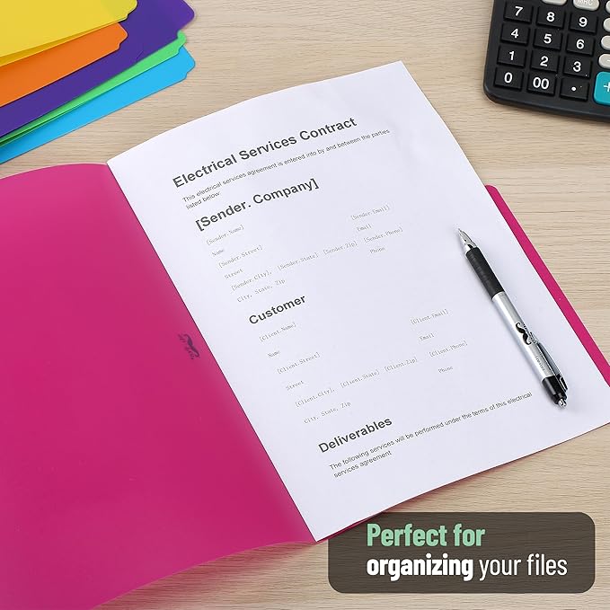 Mr. Pen- Poly File Folders, 1/3 Cut Tab, 6 Pack, Assorted Colors, Letter Size, Colored Letter File Folders for Office Supplies