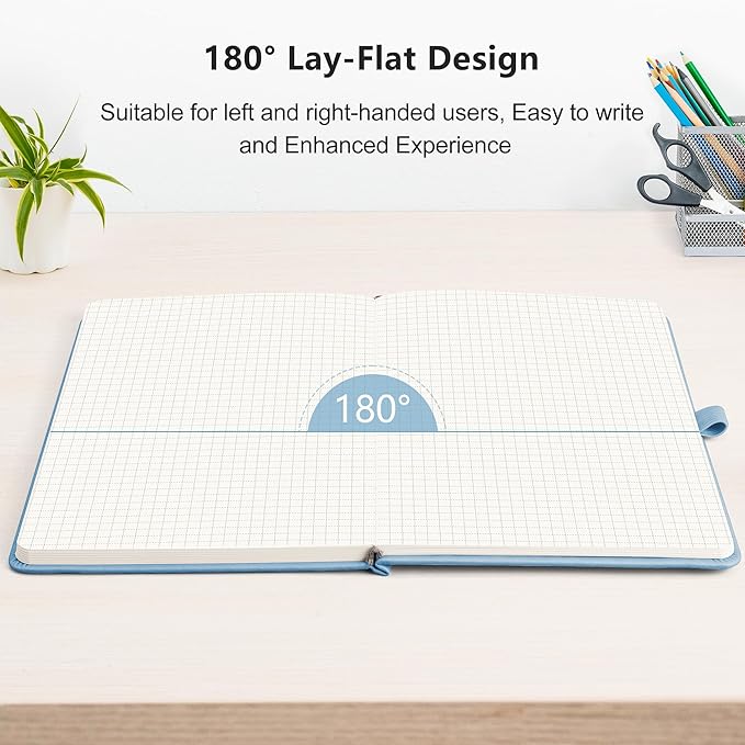 RETTACY Graph Paper Notebook, A5 Grid Notebook Journal with 192 Pages, 5.7'' × 8.3'', Medium Size, Leather Hardcover, 100 GSM Thick Paper, for Students, Homework, Math, Engineering (Light Blue)