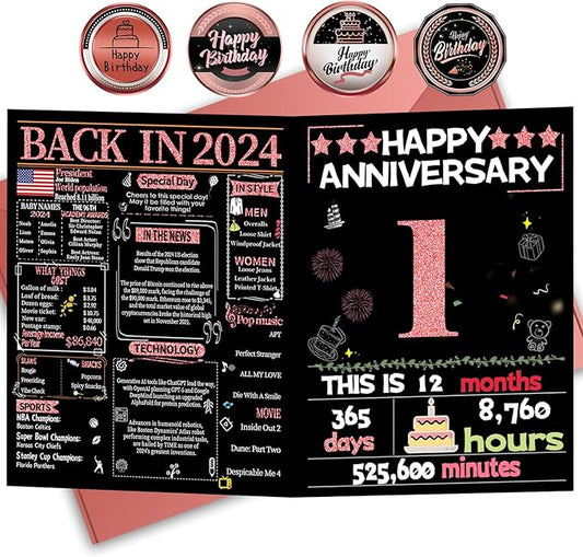 Joycard 1th Anniversary Card for Women, Paper Wedding Card for Wife, Sweet Marriage Decorations Gifts for Couple, Perfect for Her on Anniversary Day, Back in 2024